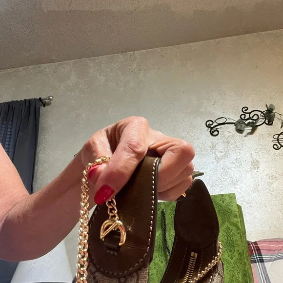 GG Brown mini moon Shoulder Bag with GG Monogram and Gold Hardware - Picture 7 of 12